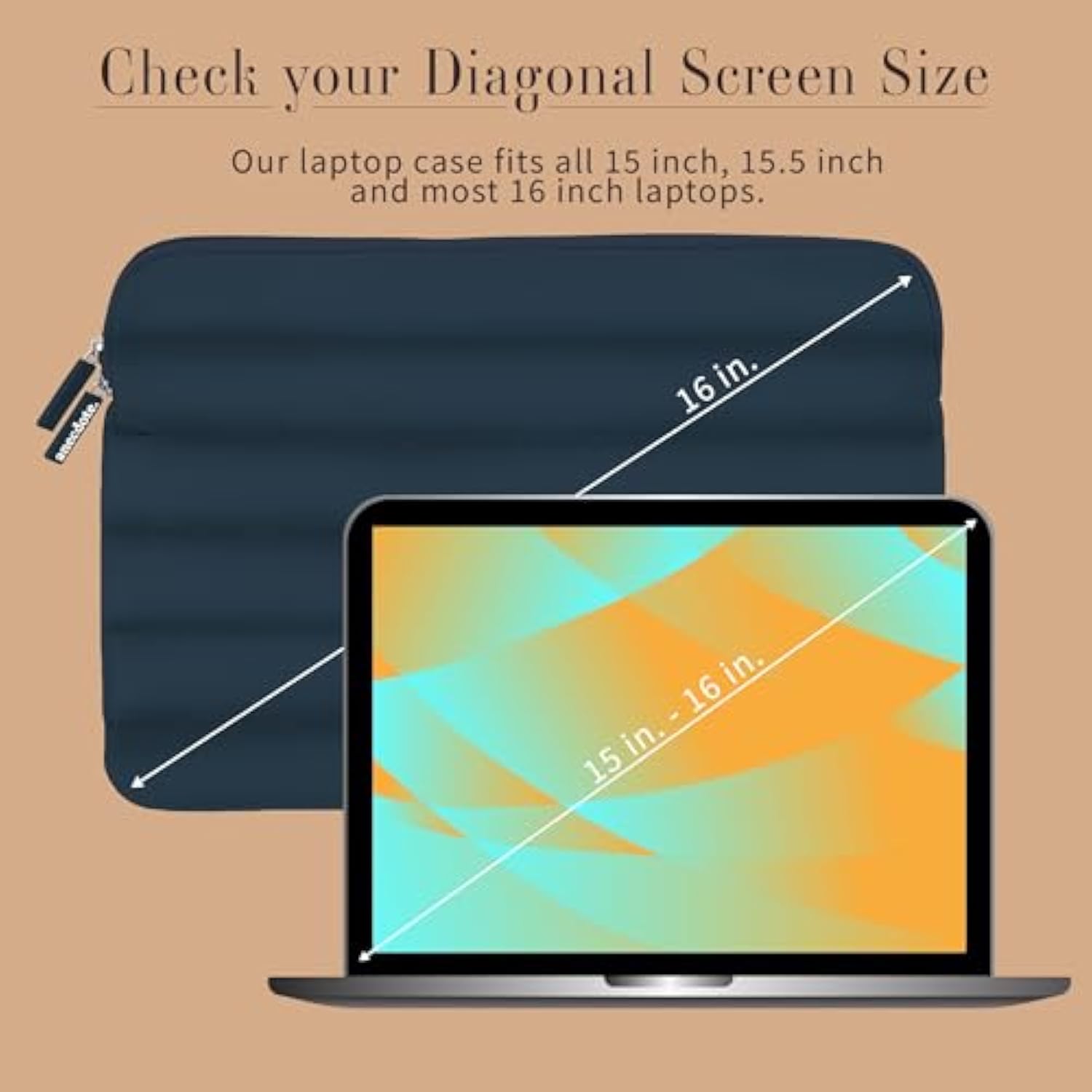 Anecdote Laptop Case 15-16 Inch – A Perfect Laptop Sleeve - Compatible With Macbook Air/Pro 15 Inch M3 M2 M1 Chip Pro Max 2023-2021 – Fits Well, Made Of 100% Nylon With Aesthetic Design (Navy)