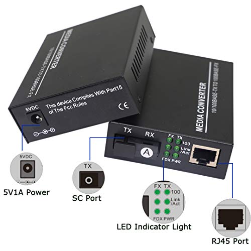 Fiber Ethernet Media Converter, Single-Mode 10/100Base-Tx To 100Base-Fx, Rj45 To Sc, Fiber Transceiver Up To 25Km (1 Pair)