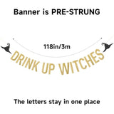 Pre-Strung Drink Up Witches Banner Gold Glitter Halloween Sign Garland for Indoor Outdoor Decor