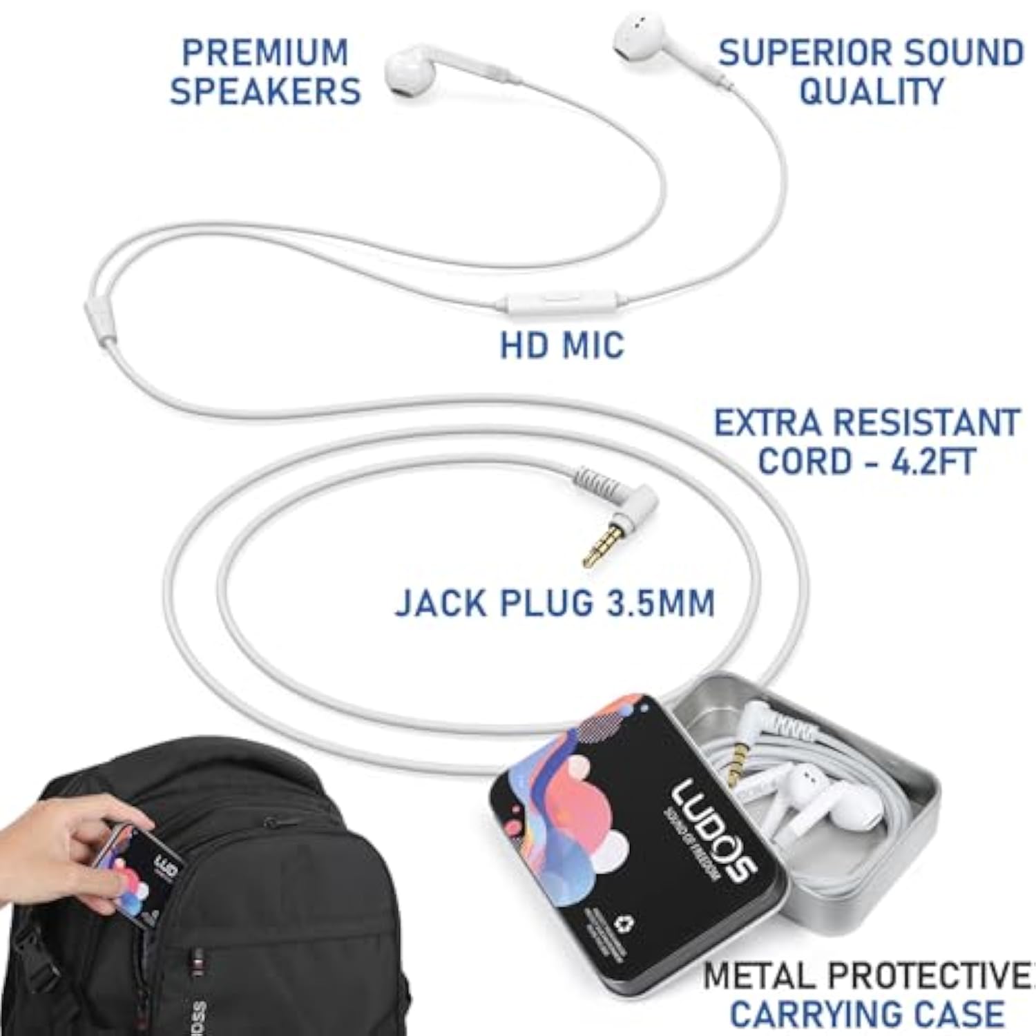 Wired In-Ear Headphones w/ Mic, Noise Isolation, 3.5mm Jack