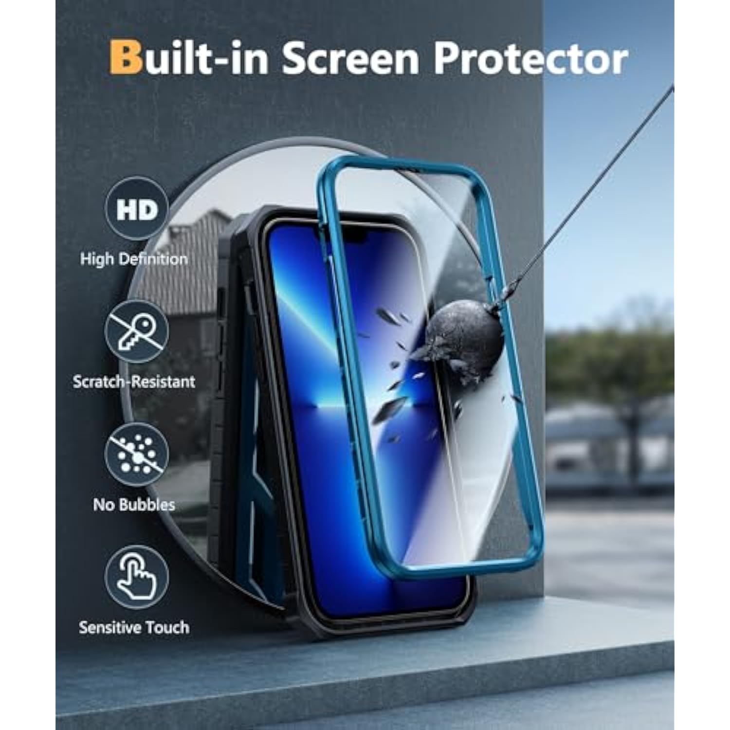 For Iphone 13 Pro-Max Case: Military Grade Shockproof Protective Phone Cover With Kickstand - Dual Layer Full Protection Matte Textured Drop Proof Heavy Duty Hard Cases - 6.7 Inch Blue