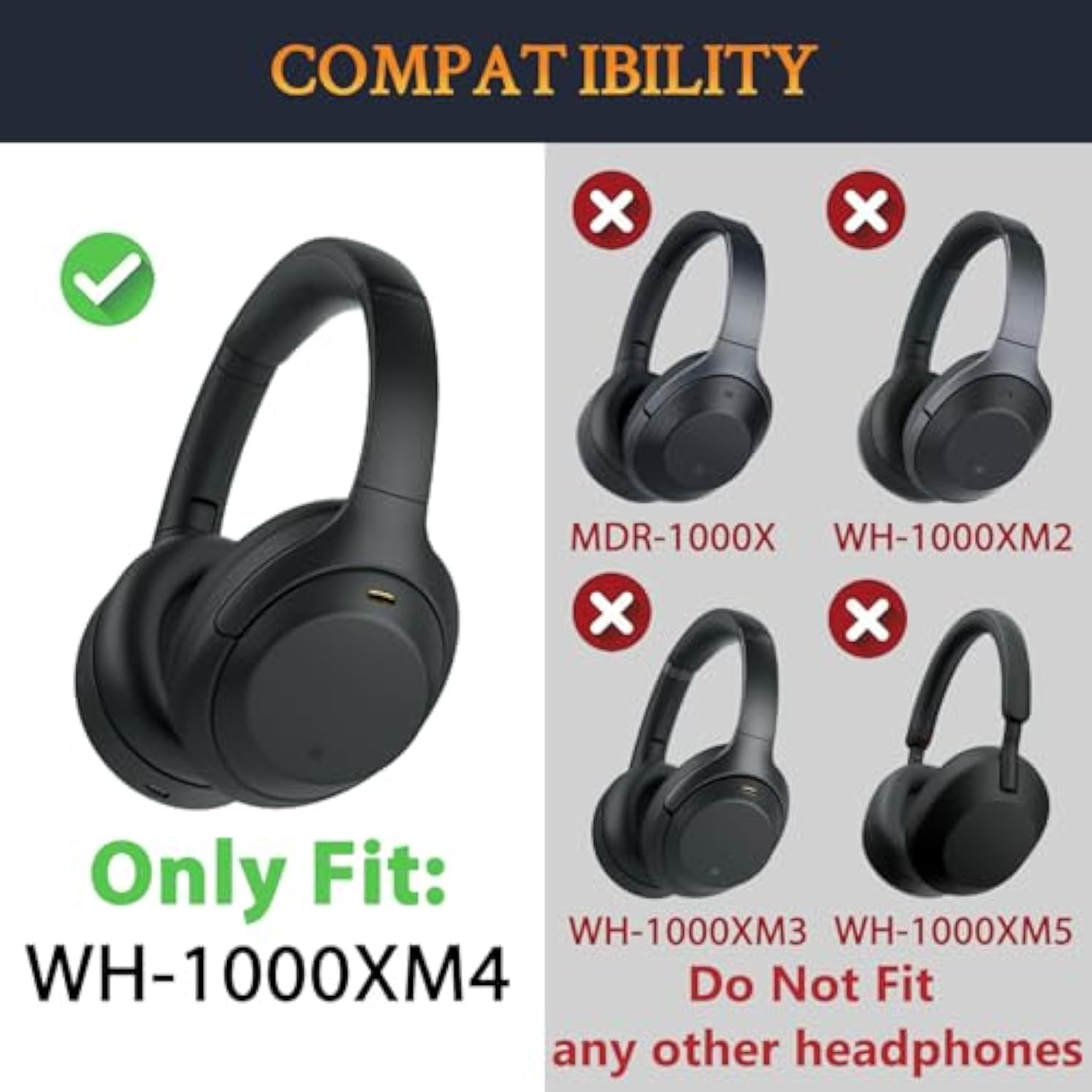 Replacement Earpads For Sony Wh-1000Xm4 (Wh1000Xm4) Headphones, Ear Pads Cushions With Noise Isolation Foam, Added Thickness, Without Affecting Sensor - Black