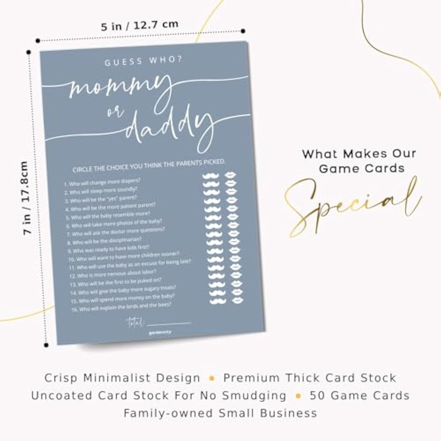 50 Guess Who Mommy Or Daddy Game Cards, Fun Baby Shower Games Activity, Gender Neutral Boy Or Girl - Blue