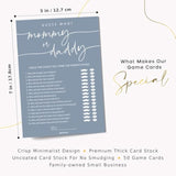 50 Guess Who Mommy Or Daddy Game Cards, Fun Baby Shower Games Activity, Gender Neutral Boy Or Girl - Blue