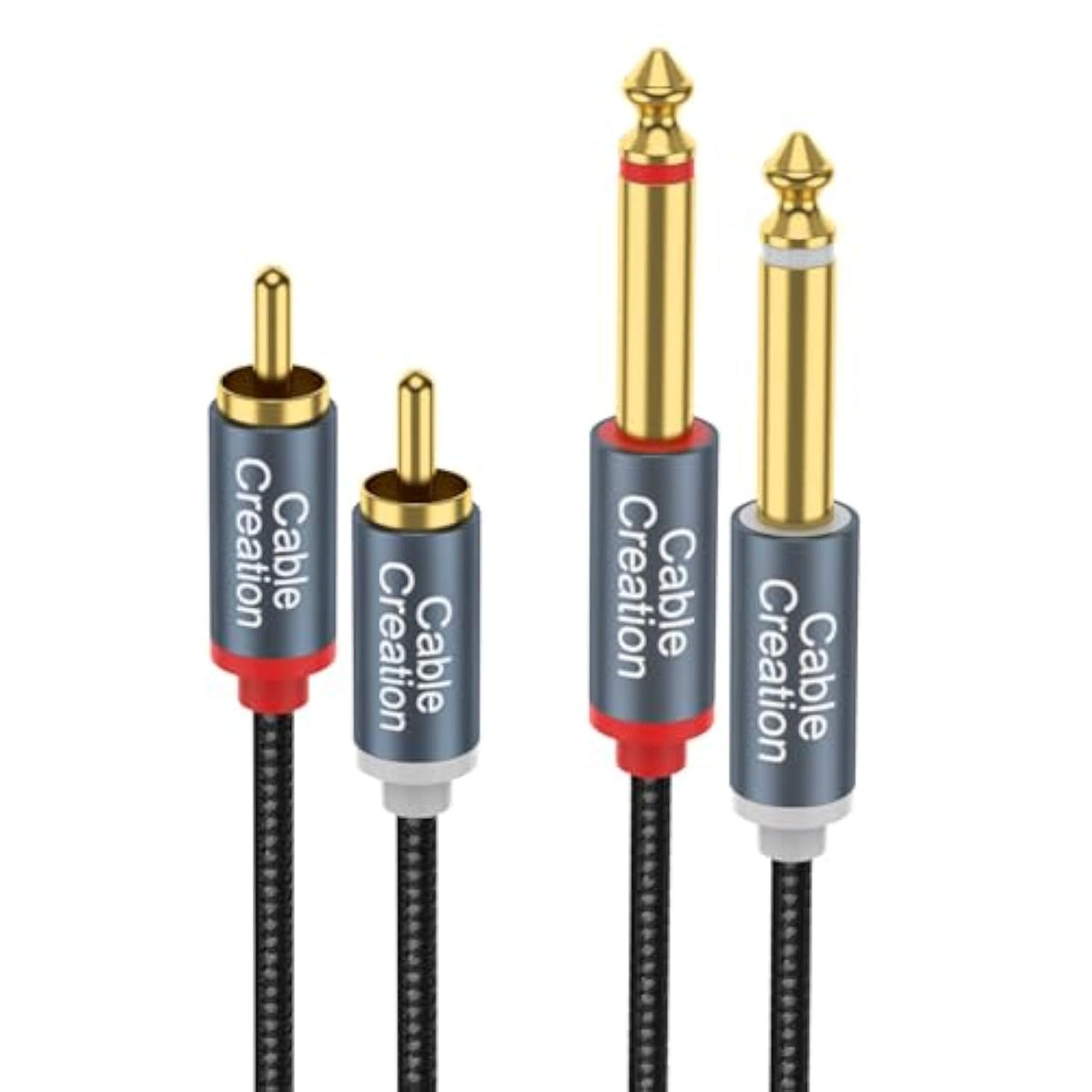 Cablecreation Rca To 1/4 Cable, Dual 1/4 Inch Ts To Dual Rca Stereo Audio Interconnect Cable, Gold Plated Copper Shell 2X 6.35Mm 1/4 Inch Male Ts To 2 Rca Male Cable, 6Ft
