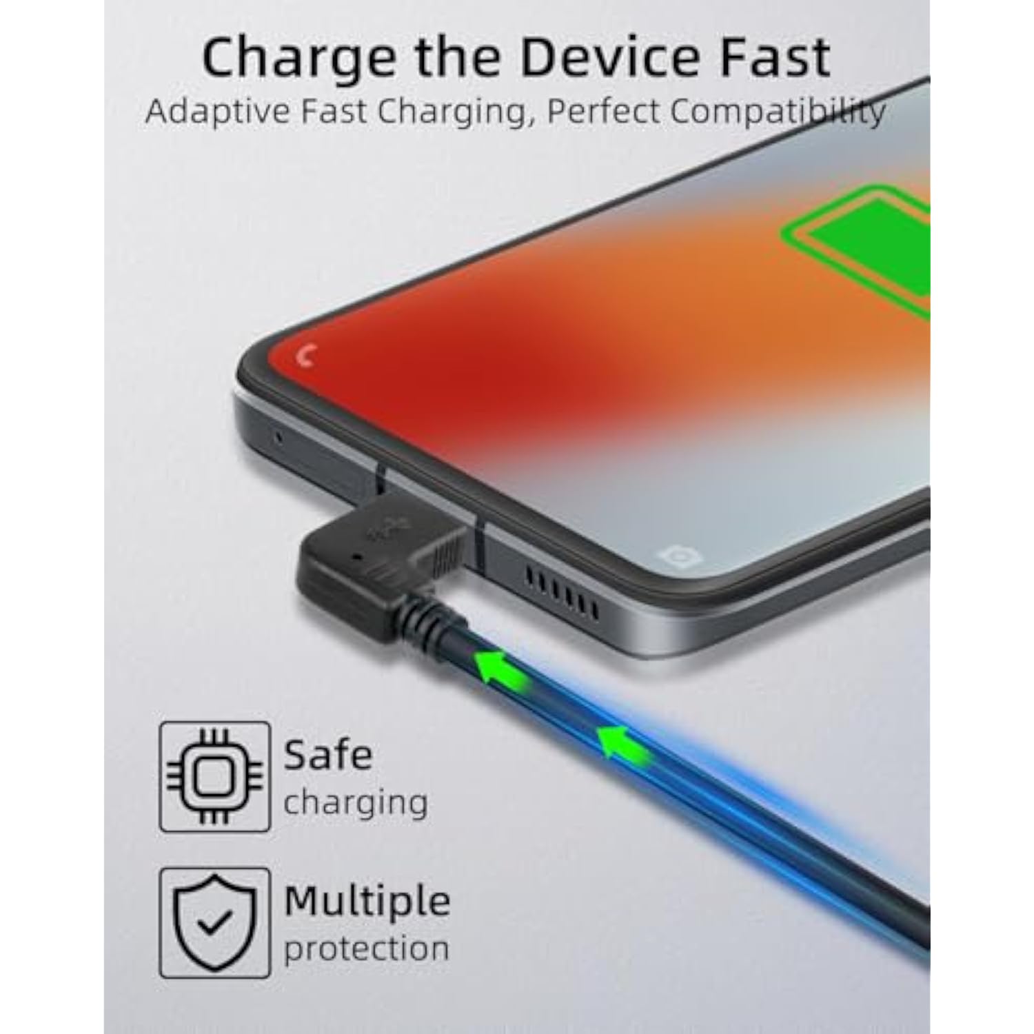 Short Right Angle Usb Type C Cable, 90 Degree 18W Fast Charging Usb A To Usb C