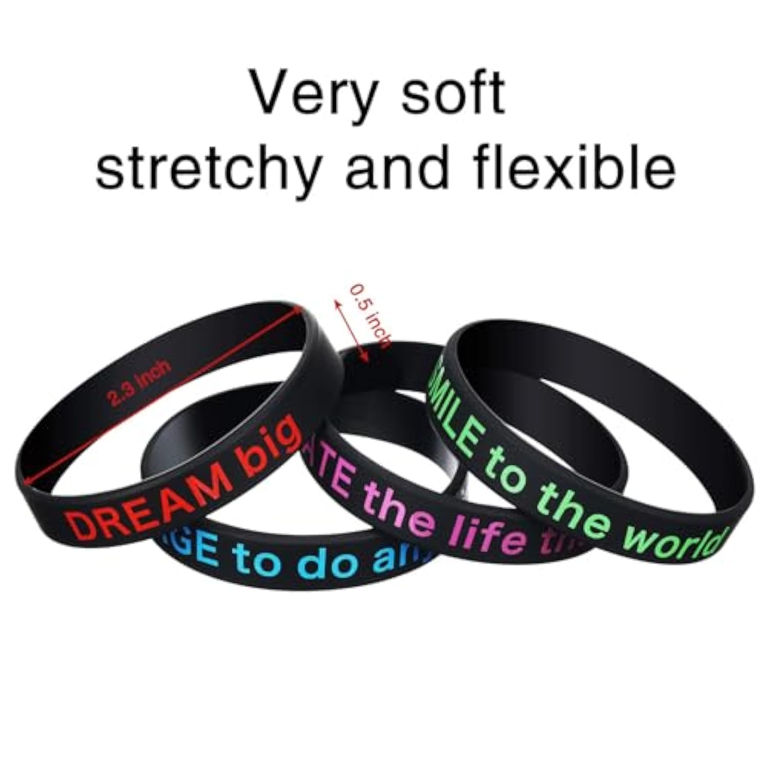 48 Pcs Motivational Quote Rubber Bracelets Colored Inspirational Silicone Wristbands Stretch Bracelets For Men Women Black History Month Teacher Office Party Favor Gifts(Black)