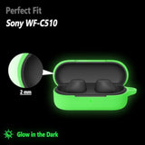 Soft Flexible Silicone Case for Sony WF-C510, Scratch Resistant Protective Cover with Carabiner (Luminous Green)