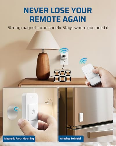 Indoor Remote Control Outlet, One-Touch Control Big Single-Button, Wireless Remote Light Switch, 15A/1875W, 100Ft Range Rf Signal, Magnetic Wall Switch For Vacs, Lamp, Christmas Light