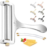 Stainless Steel Wire Cheese Slicer - Adjustable Hand Held Cheese Cutter With 2 Extra Wires - Premium Cheese Shaver For Mozzarella, Cheddar, Gruyere - Cheese Cutter With Wire (Silver)