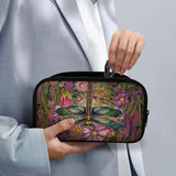 Dragonfly Print Electronic Organizer Travel Case Portable Daisy Charger Organizer Travel Case Slim Cable Organizer Bag Tech Organizer Travel Case, Purple And Green