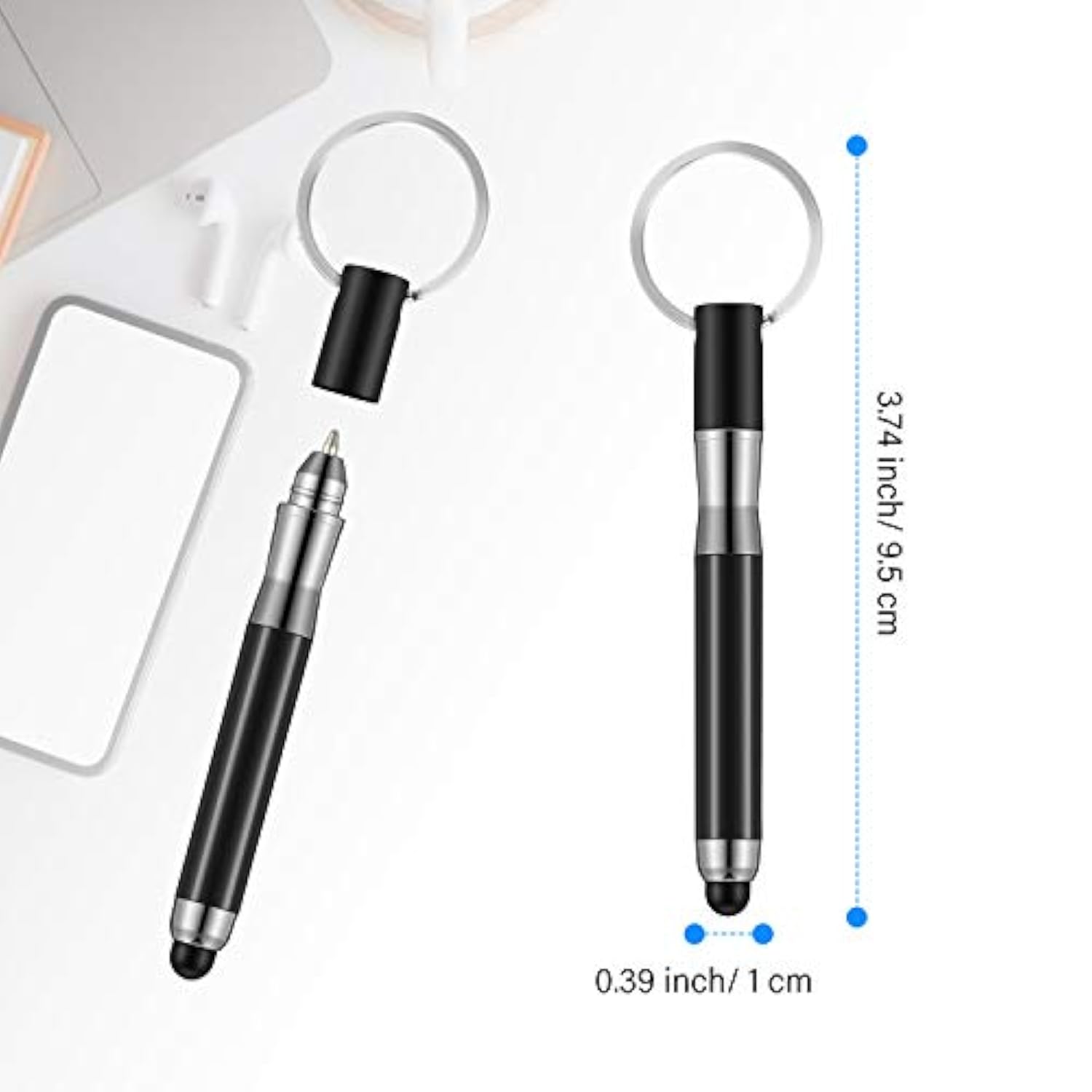 4-Pack Mini 3-in-1 Capacitive Stylus Pens with Keyring Loop
