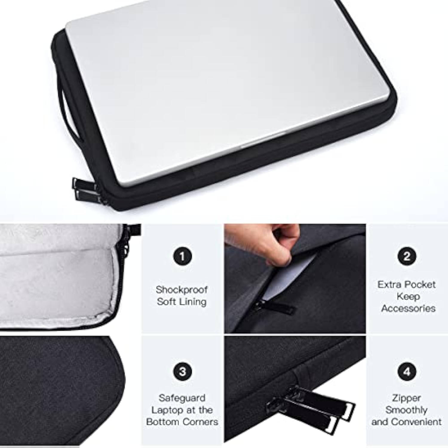Laptop Sleeve For 14 Inch New Macbook Pro M4/ M3/ M2/ M1 Pro/Max A3112 A3401 A3185 A2918 A2992 A2779 2024-2021,Carrying Case Bag With Accessory Pocket, Black