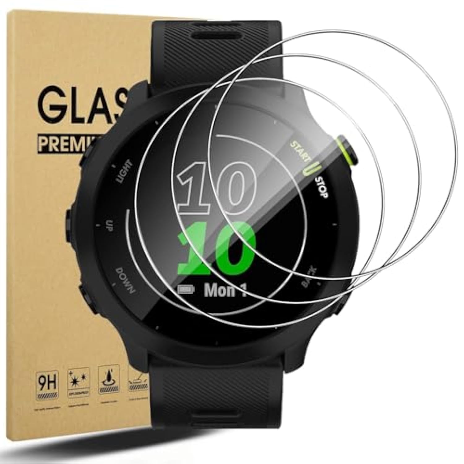 4 Pack Anti-Scratch Film For Garmin Forerunner 55 Screen Protector, Full Protective 9H Hardness Tempered Glass Case Fit For Garmin Forerunner 55 45 45S Smartwatch