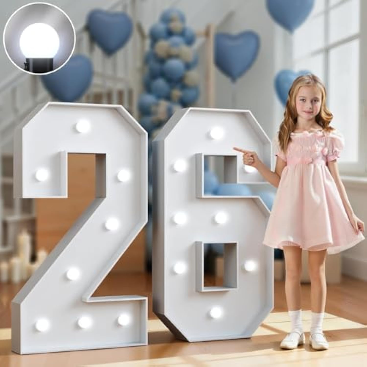 Marquee Numbers 3 Feet Tall Big Light Up Numbers 26Th Birthday Decorations Women Men Graduation Decorations 2026 White Anniversary Party Decor Large Cardboard Prop Backdrop Sign 26