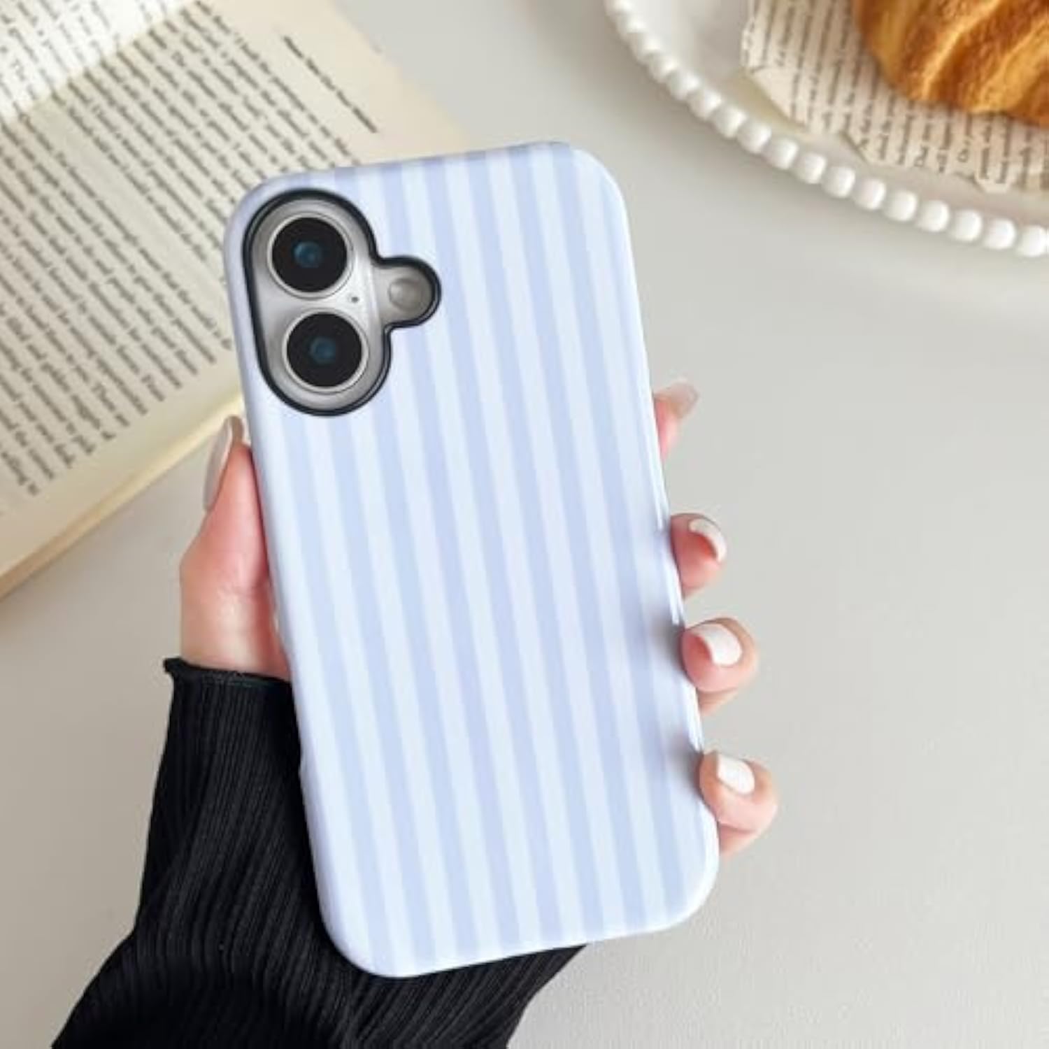 Cute Striped Phone Case for Women Compatible with iPhone 17 - 6.3" White