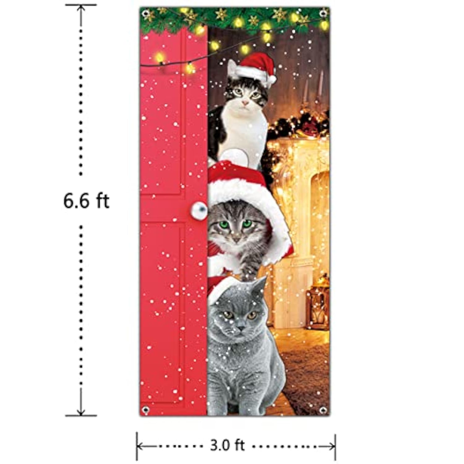 Funny Cats Merry Christmas Door Banner - Santa Cats Xmas Decoration