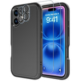 For Iphone 16 Case [Shockproof] [Dropproof] [Tempered Glass Screen Protector + Camera Protectors] Heavy Duty Protection Phone Case Cover For Iphone 16 (Black)