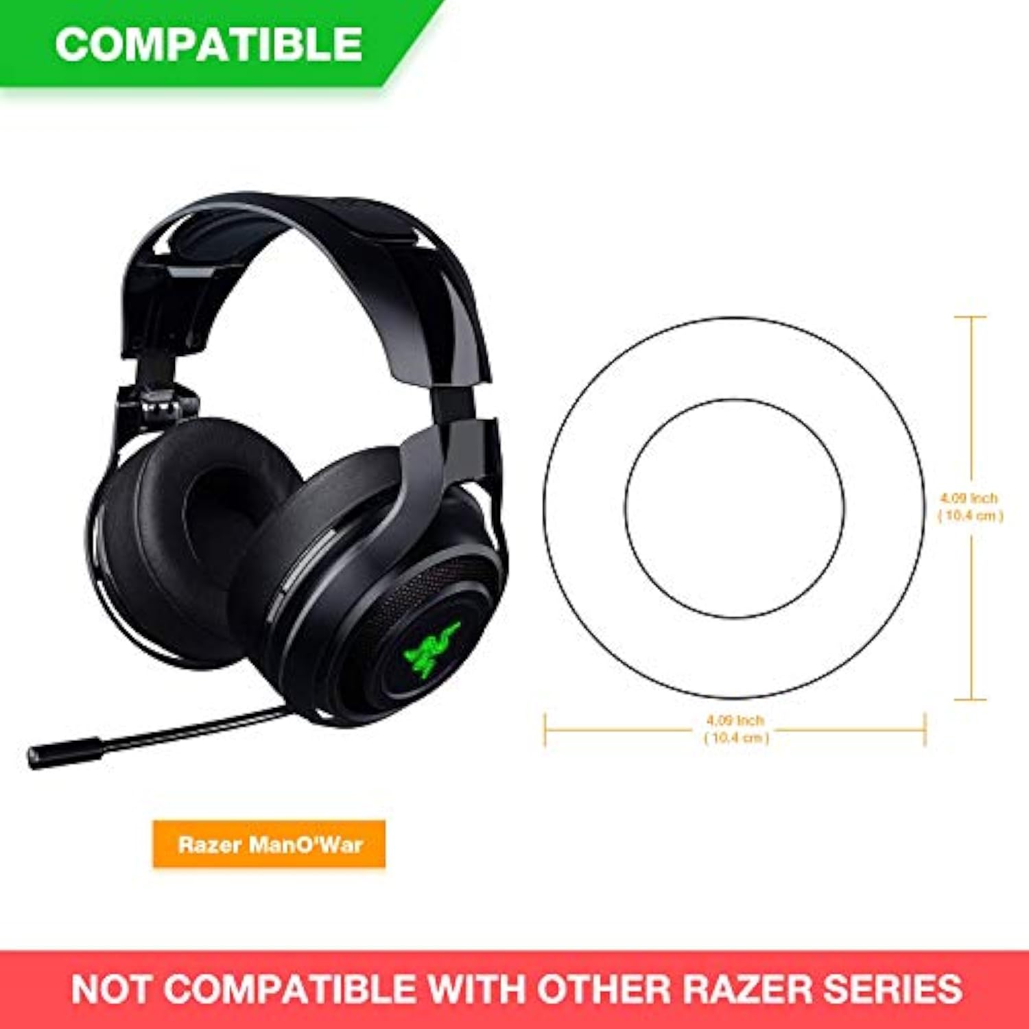 Mano'War Earpads, Replacement Memory Foam Ear Cushion Kit Pad Cover For Razer Razer Mano'War Headphone Only (Black)