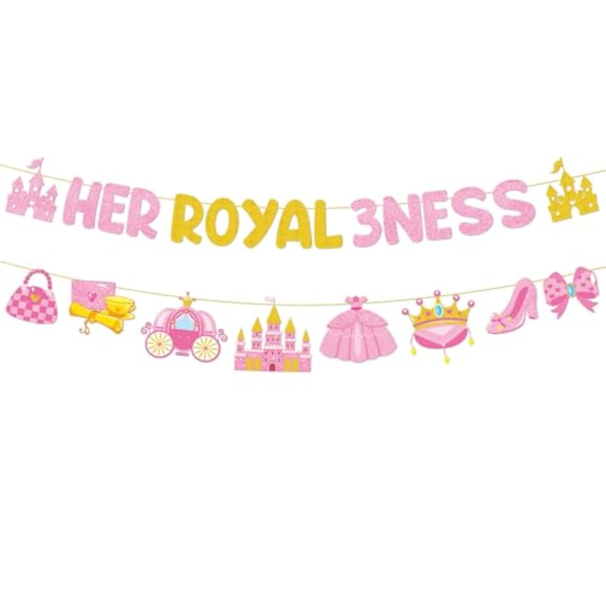 Princess Birthday Party Decorations - 3Rd Birthday Gilter Banner Decoration For Girls Her Royal Threeness Birthday Three Years Old Decor Princess Themed 3 Years Old Birthday Party Supplies