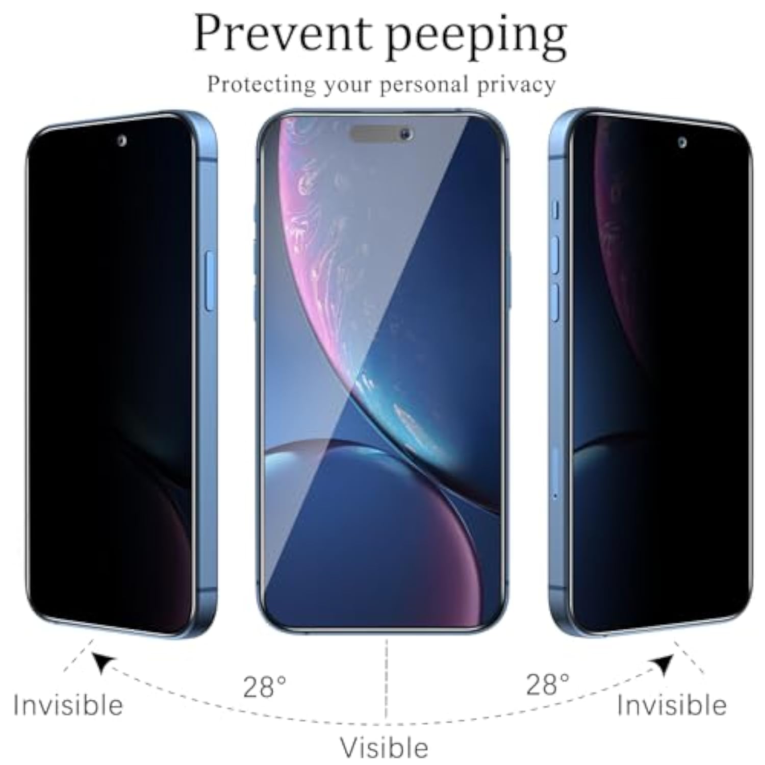 2 Pack Privacy Screen Protector For Iphone 16 Pro Max 6.9-Inch Anti Spy Private Tempered Glass Film, 9H Hardness, Anti Scratch, Bubble Free, Easy To Install
