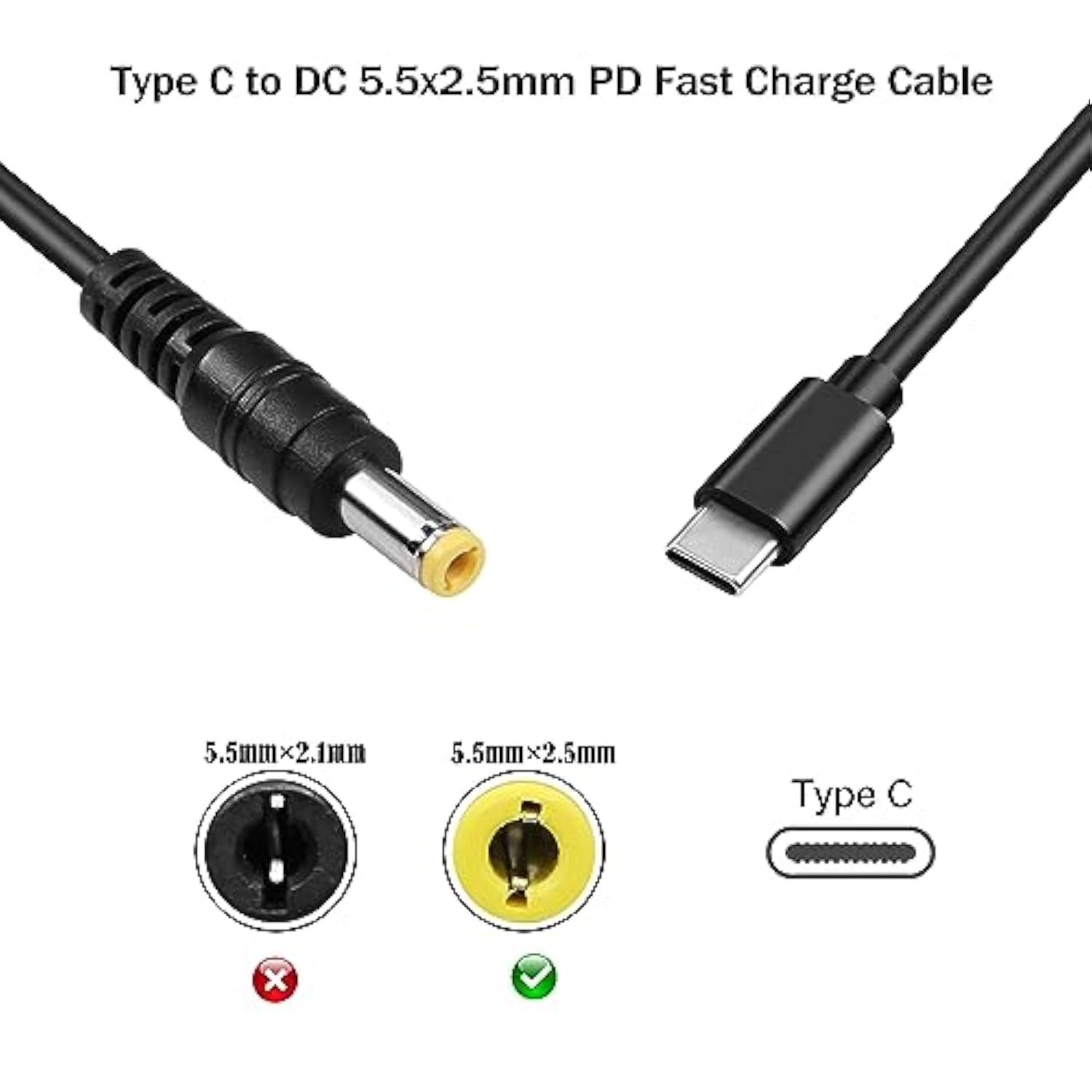 Usb Type-C To Dc 12V Power Charge Cable,Usb-C Male Input To Dc5.5X2.5Mm Male P