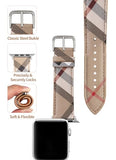 Designer Watch Band for Women Compatible with  Watch Bands 41mm 40mm 38mm, Luxury Leather Classic Beige Plaid Watch Band Compatible for iWatch