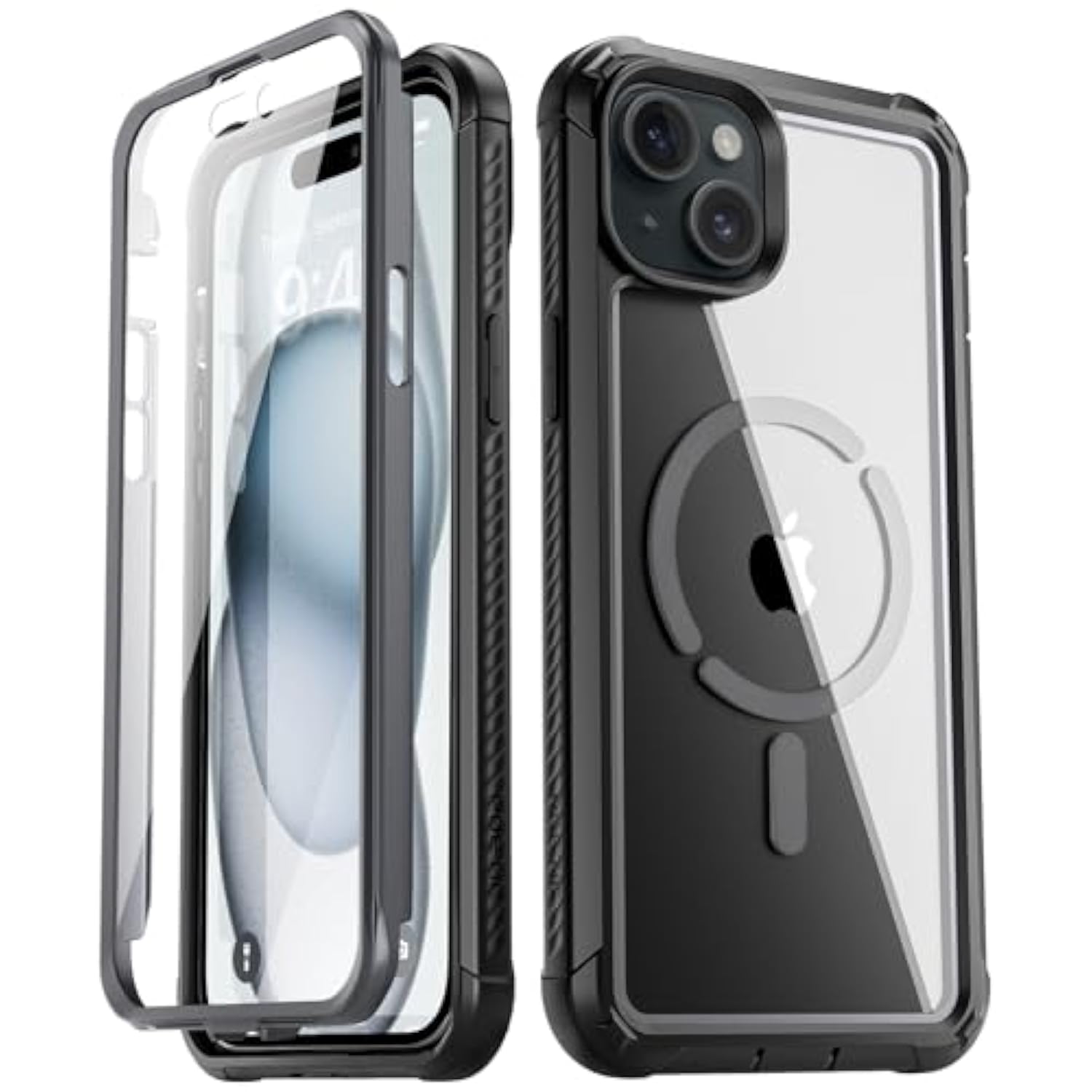 Guardian Magpro Case For Iphone 15 Plus 6.7 Inch,[Compatible With Magsafe][20 Ft Mil-Grade Drop Tested] Full-Body Shockproof Rugged Clear Cover With Built-In Screen Protector, Black/Clear