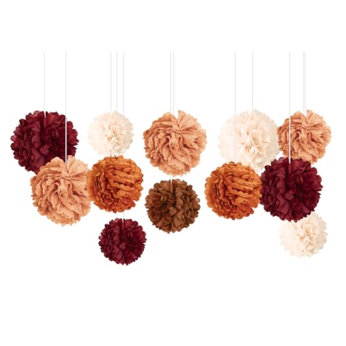 Fall Wedding Decor, 12PCS Rust Orange Brown Tissue Pom Poms