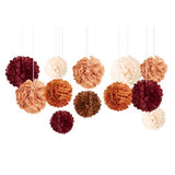 Fall Wedding Decor, 12PCS Rust Orange Brown Tissue Pom Poms