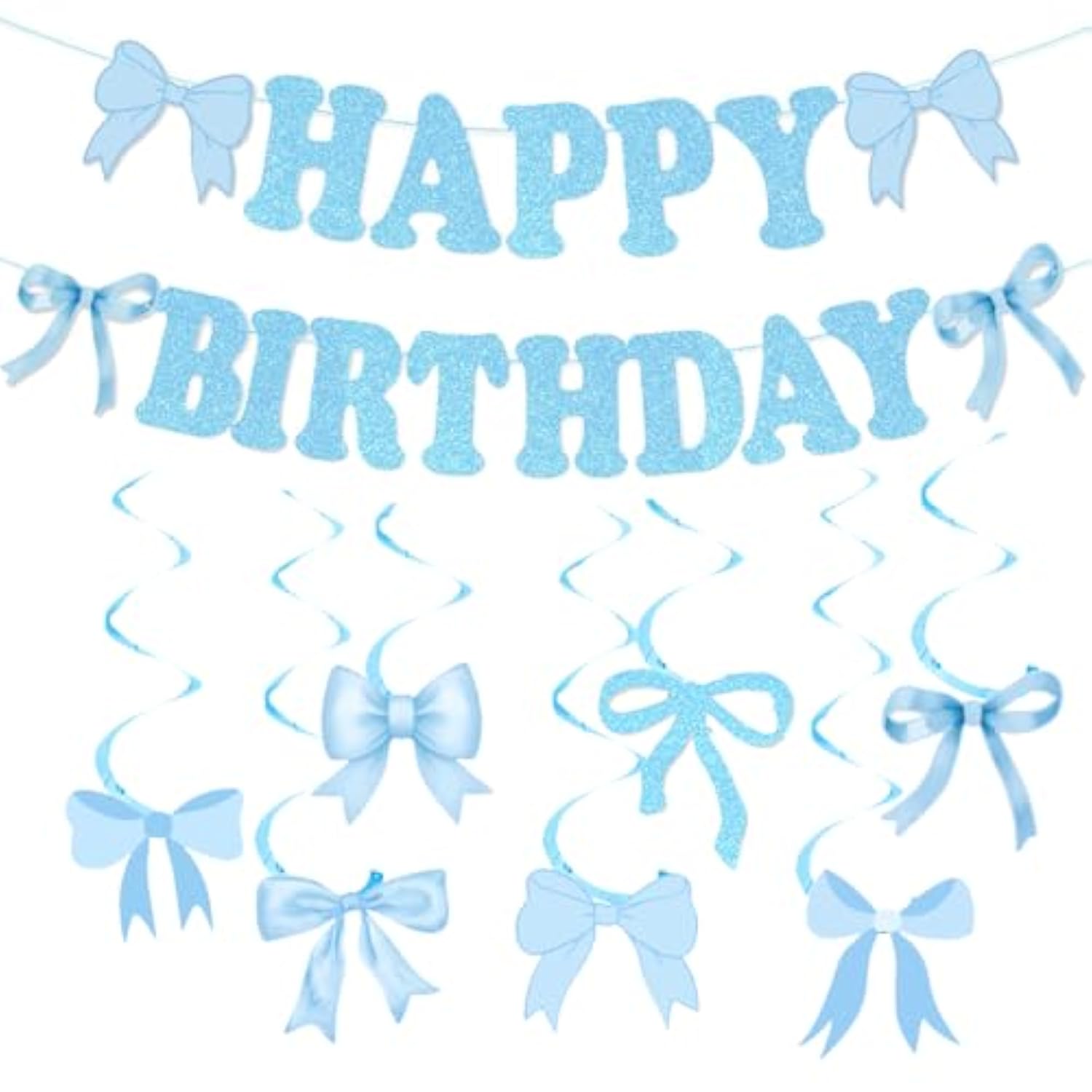 Bow Birthday Party Decoration, Blue Bow Banner Bluek Bow Party Hanging Swirls For Girls Woman Coquette Birthday Baby Shower(Blue)