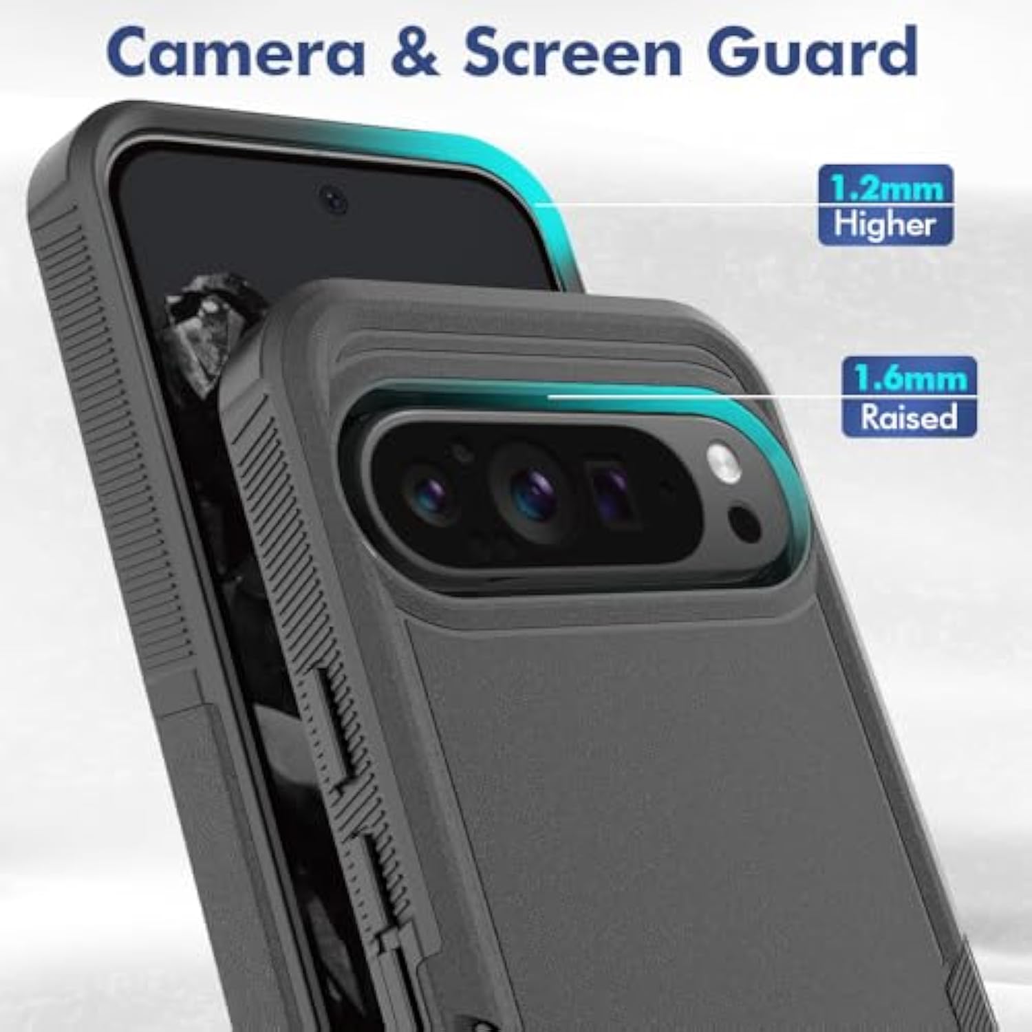 Pixel 9 Pro XL Dual Layer Case, Heavy Duty Shockproof, Screen Protector - Black