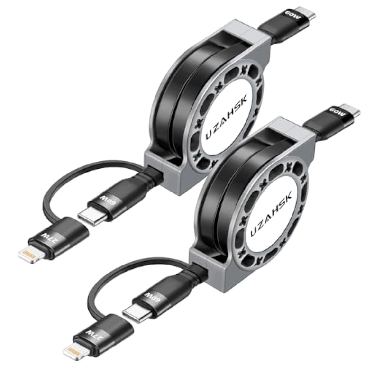 2 In 1 Retractable Usb-C To Lightning/Type-C Charger, 2Pack 4Ft, 60W Fast Charge For Iphone 13/14/15/16 Pro Max/Plus/Mini/Ipad/Samsung/Tablets