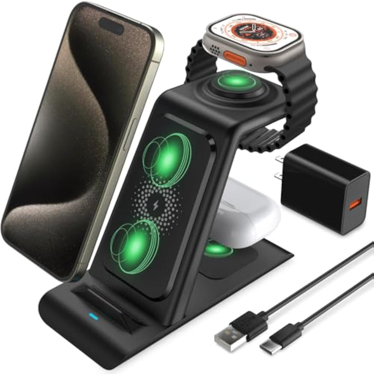 3 In 1 Wireless Charging Station Compatible For Apple Products Multiple Devices Charger Fathers Day For Gifts For Apple Watch Airpods Pro Iphone 16 15 14 13 12 Pro Max/X/Xs Fast Charger Stand