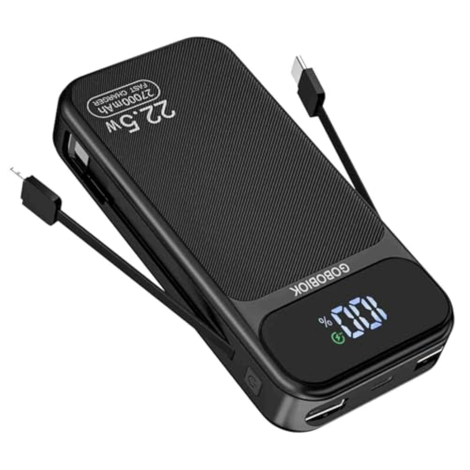 Power Bank 27000Mah Fast Charging Built-In 2 Cables, 22.5W Portable Charger, Portable Usb C Power Bank Battery Pack With Lcd Display Powerbank For Smartphones Tablets And More