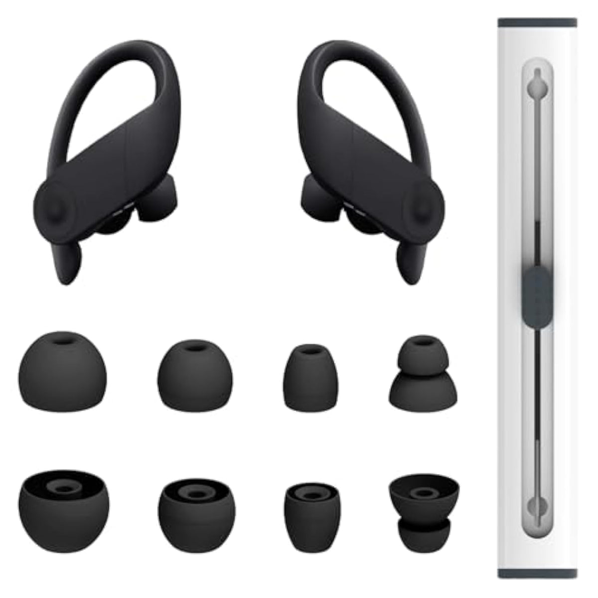 4 Pairs Replacement Eartips For Powerbeats Pro Earbuds With Cleaning Pen, Replacement Silicone Ear Tips Set - Small, Medium, Large And Double Flange, Anti-Slip Replacement Accessories (Black)