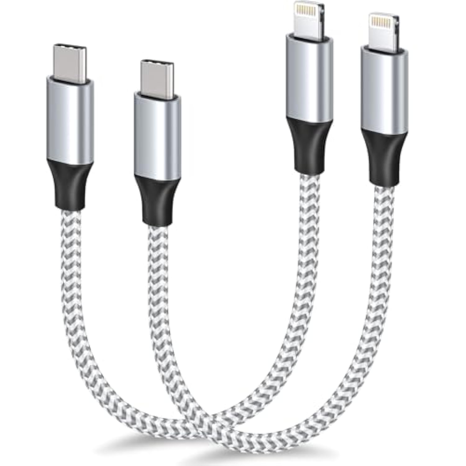 1Ft 2Pack Usb C To Lightning Cable Short, Mfi Certified, Power Delivery, Nylon Braided, Fast Charging For Iphone14/13/12/11/8/Xr/Xs/X/8 Plus/Se/Ipad