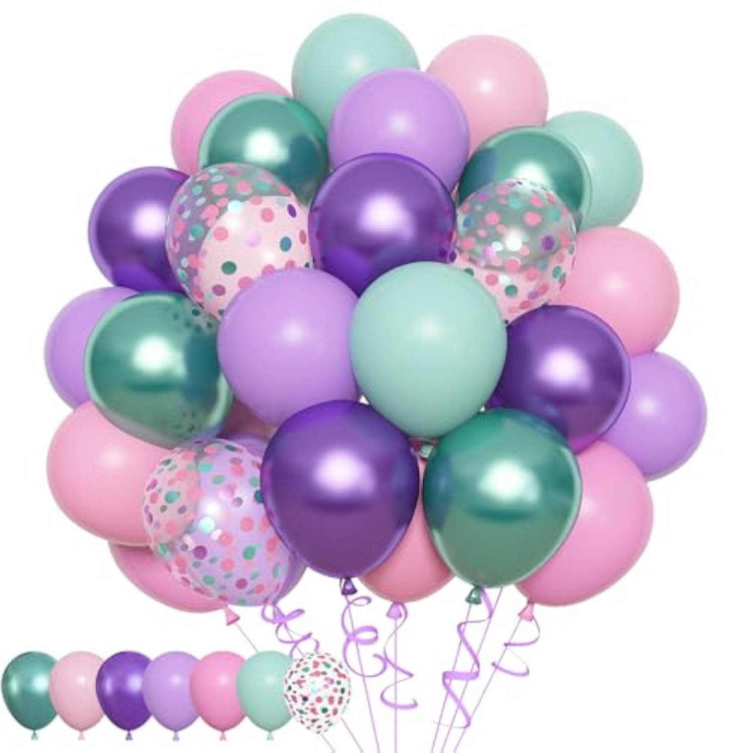 153pcs Mermaid Balloon Arch Kit Purple Pink Green Balloons for Baby Shower & Ocean Parties