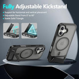 For Iphone 16 Case: [Fit For Magsafe] Strong Magnetic & Invisible Stand, Military-Grade Drop Protection With Screen Protector, Adjustable Kickstand Slim Frosted Translucent Matte Phone Case, Black