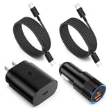 Car Charger Fast Charging Type C, Super Fast Charger Kit Set 25W Usb C Wall Charger Adapter For Galaxy S24 Ultra S23 Fe S22 S20 A54 A53 A15 Android, 2X Braided Usb C To Usb C Cable 6Ft