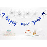 Happy New Year 2026 Banner Blue Glitter New Years Eve Party Decorations