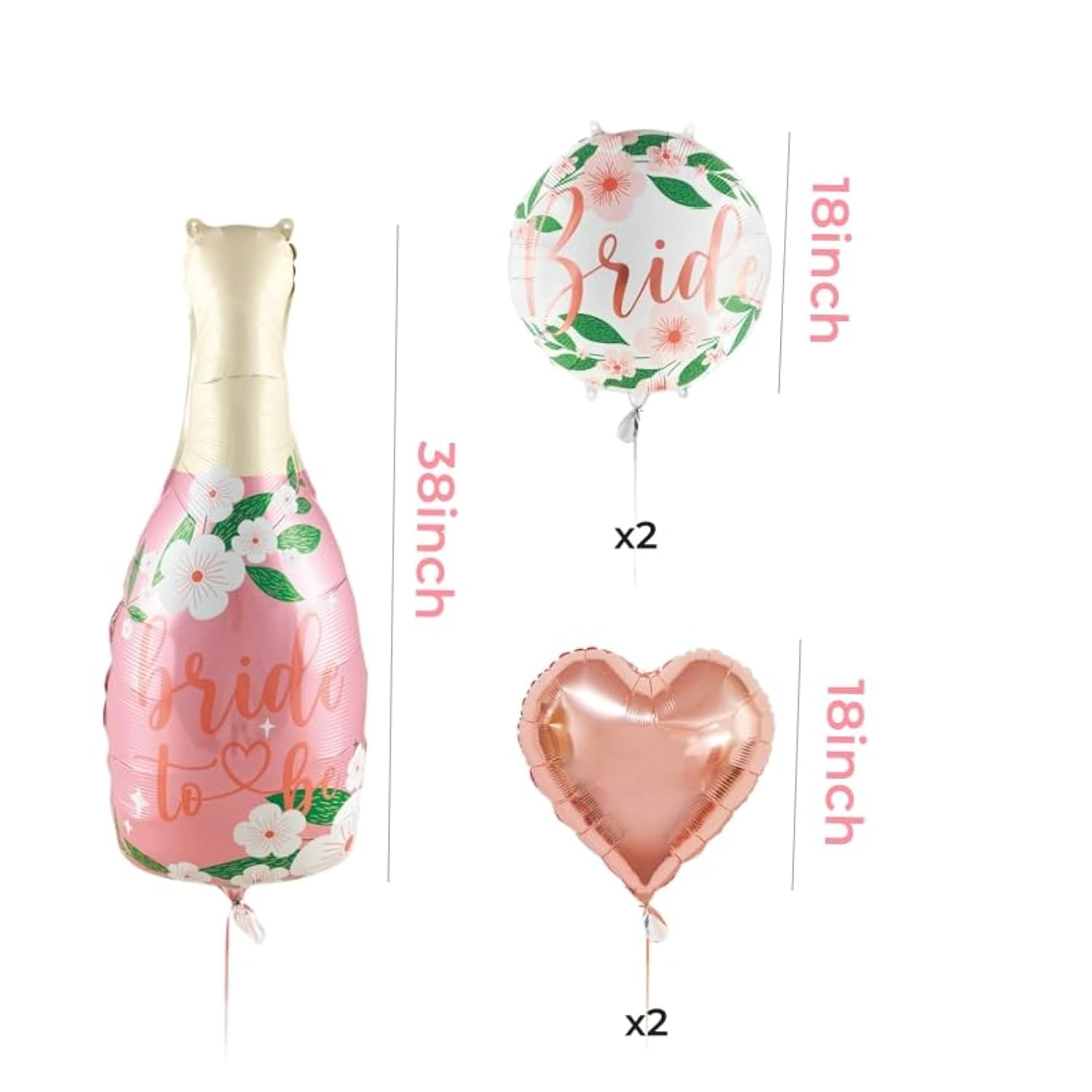 Flora Bride-to-Be Balloons – 38" Champagne Bottle Foil Balloons, Bachelorette & Bridal Shower Party Decor, 5-Pack