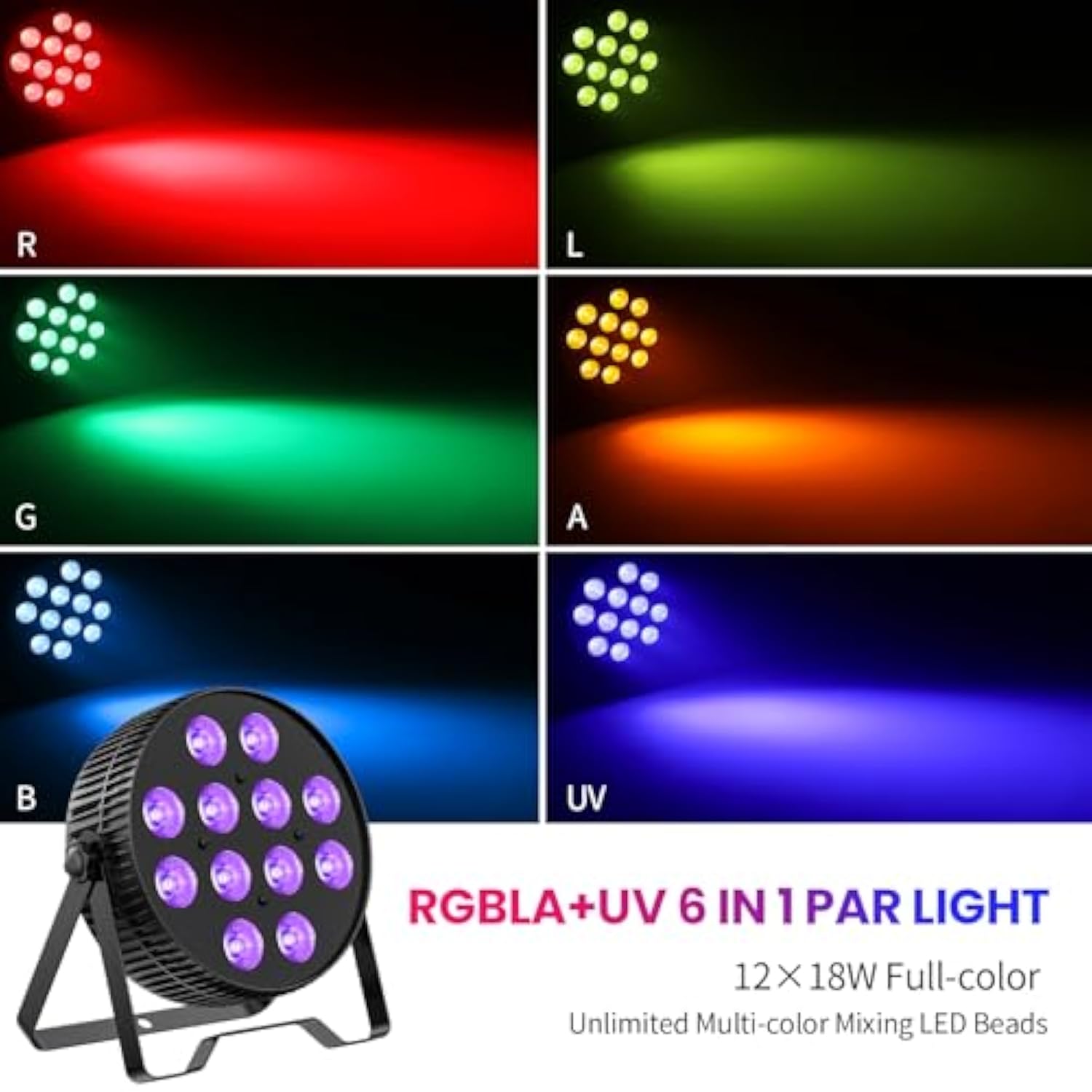 Led Stage Lights,12X18W Dj Par Light,Rgb+Lime+Amber+Uv 6-In-1 Wash/Strobe Effect Stage Lighting, Dmx512/Sound Activated Uplighting Light For Dj,Parties,Concerts,Bars,1 Pack