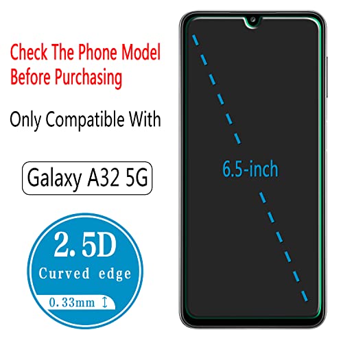 (2 Pack) Tempered Glass For  Galaxy A32 5G Screen Protector, Easy to Install, Bubble Free, Work with 99% Case Friendly