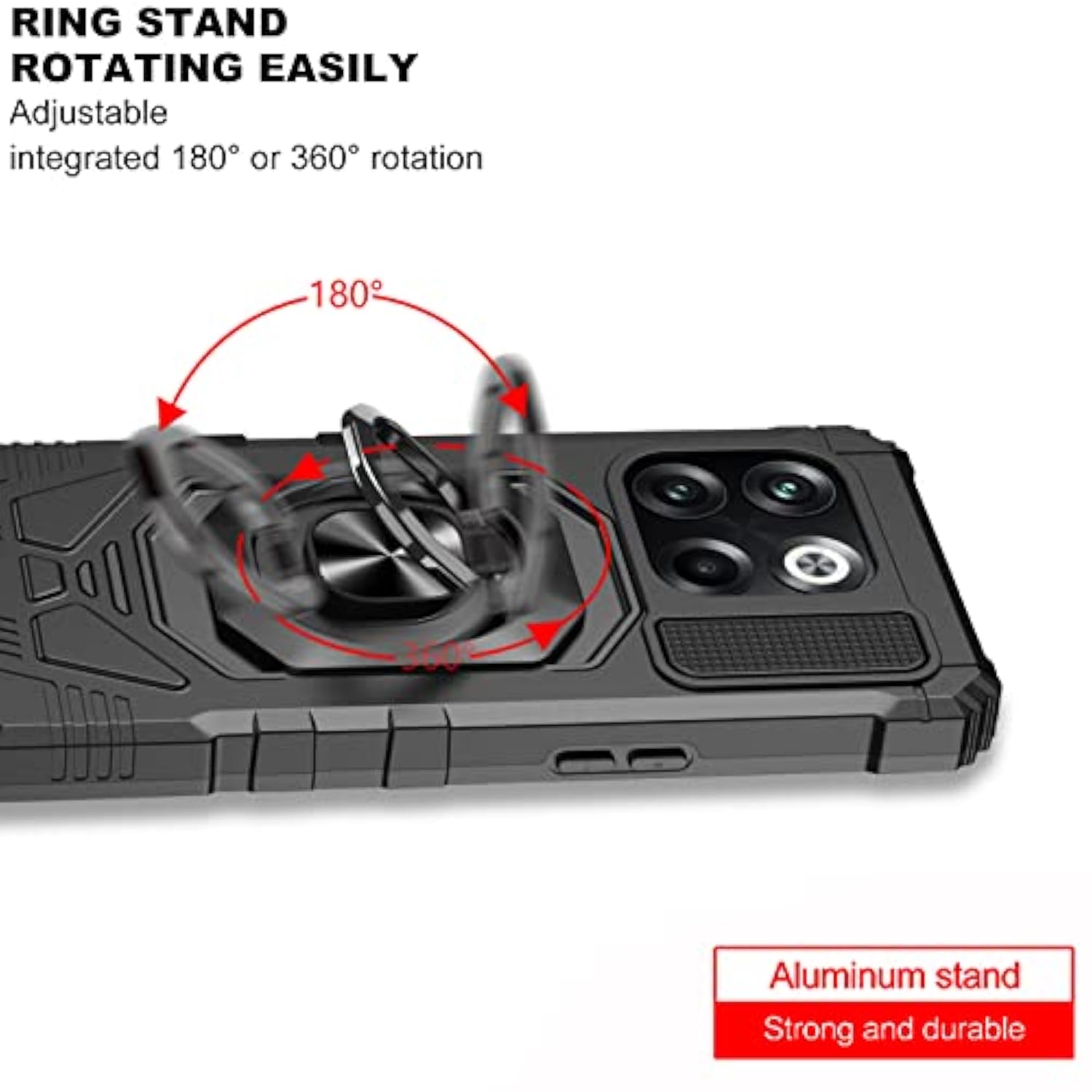 Case For Oneplus 10T 5G With Tempered Glass Screen Protector, Ring Kickstand For Magnetic Car Mount, Heavy Duty Shockproof Protective Hard Phone Cover - Black