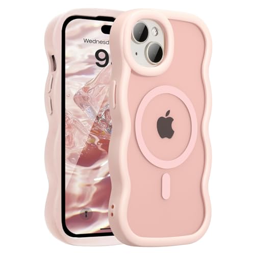 Magnetic for iPhone 14 Plus Case & iPhone 15 Plus Case, Compatible with MagSafe, 2025 Transparent Wave Frame Design Case Soft Edge Cover Cute Clear