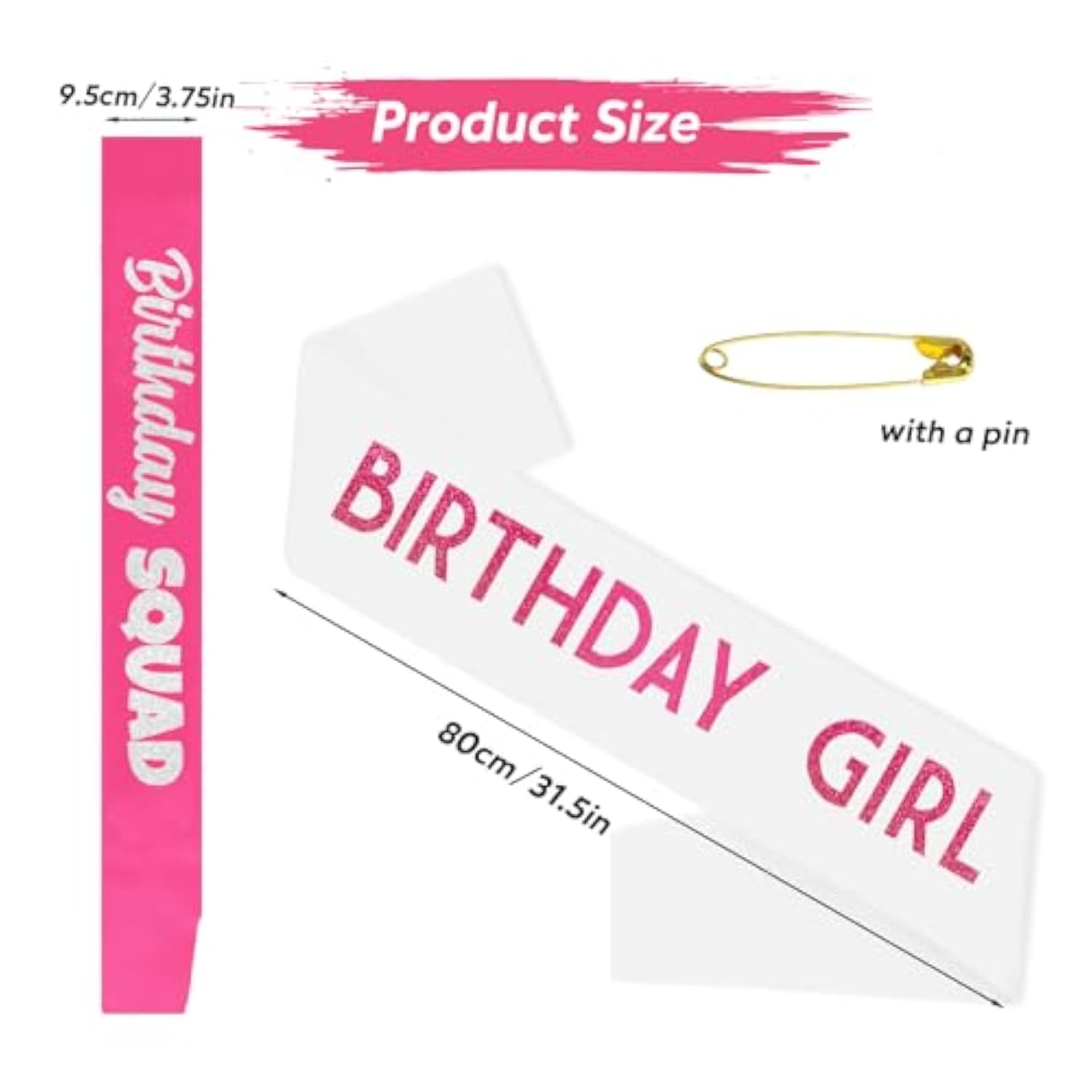 7 Pcs Birthday Girl Sash And Squad Sashes Set, Birthday Girl Sash Funny Party Favors Decorations For Women Sweet 16 18Th 21St 25Th 30Th 40Th 50Th Or Other Bday(White+Hot Pink)