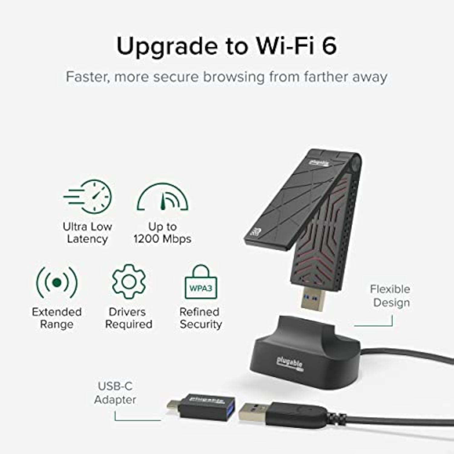 Wifi 6 Usb Wifi Adapter For Desktop Pc And Laptops, Ax1800 Usb 3.0 And Usb C W