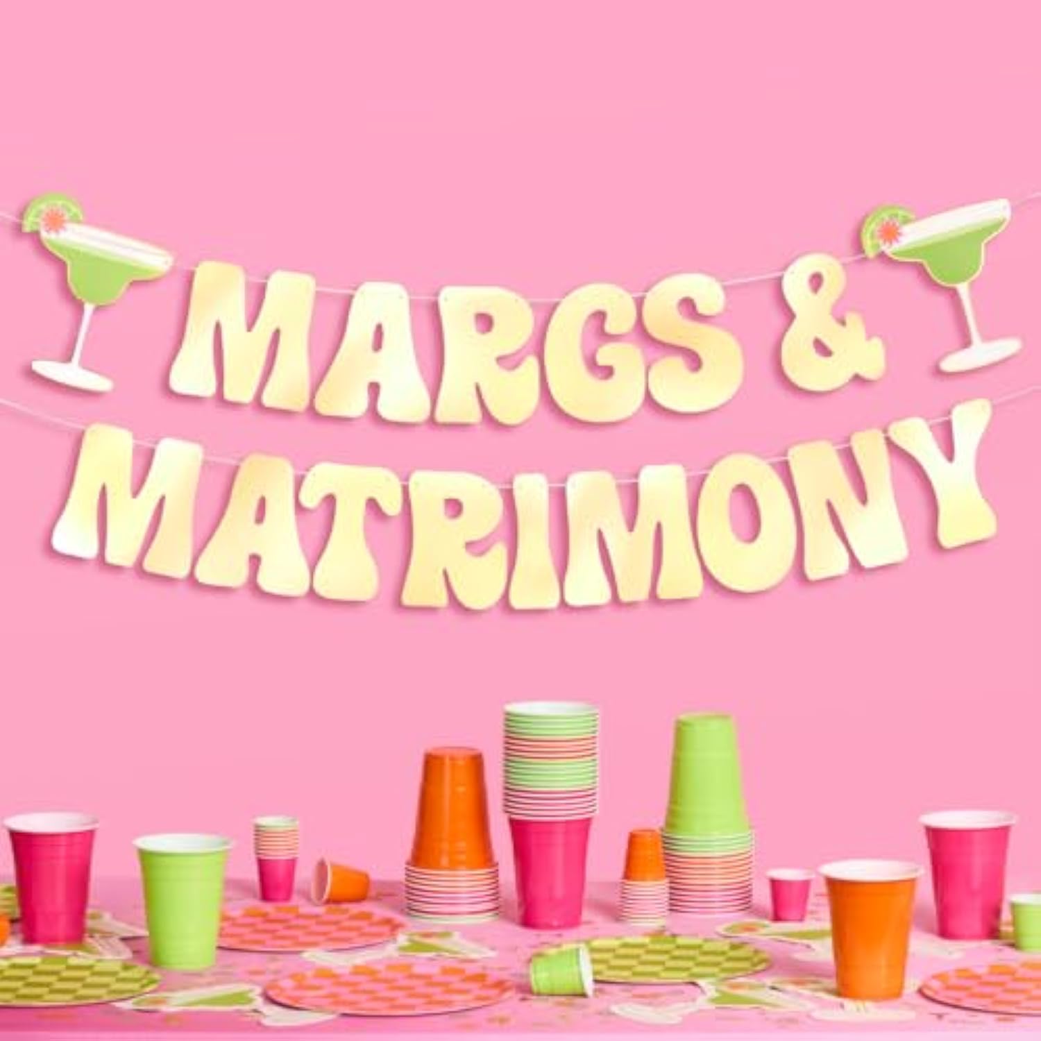 Margs & Matrimony Gold Foil Banner 5Ft Bachelorette Fiesta Bride To Be Backdrop