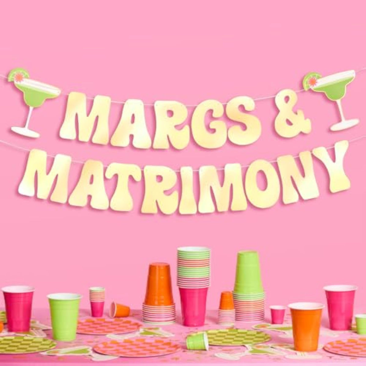 Margs & Matrimony Gold Foil Banner 5Ft Bachelorette Fiesta Bride To Be Backdrop